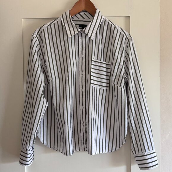 Talbots striped shirt moss green Medium Poplin Cotton Nautical Stripe - Picture 2 of 8